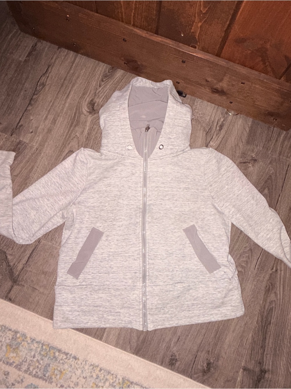 Athleta Light Gray Hooded Zip Puffer Jacket